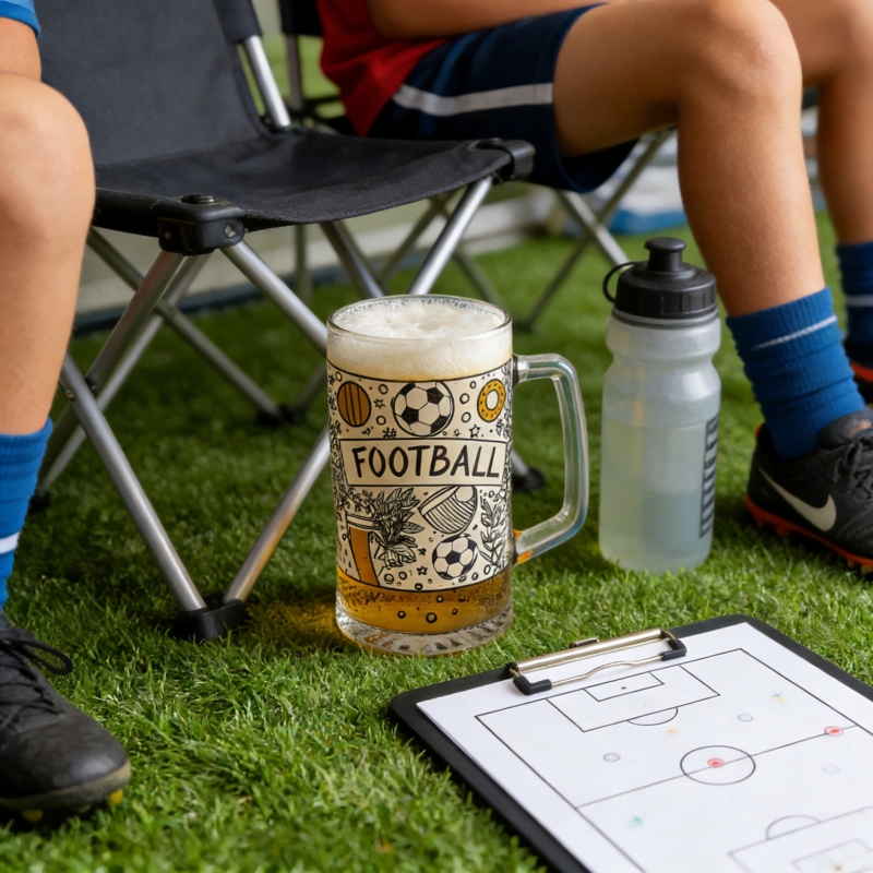 Wholesale Custom Various Designs World Football Cups  Beer Drinking Glass Mugs With Handle for Sale