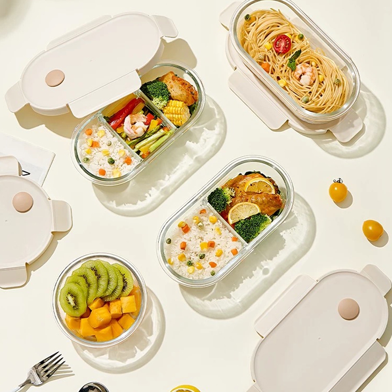 Glass Box With Bamboo Cover Heat-Resistant Glass Fresh-Keeping Lunch Box Refrigerator Storage Box