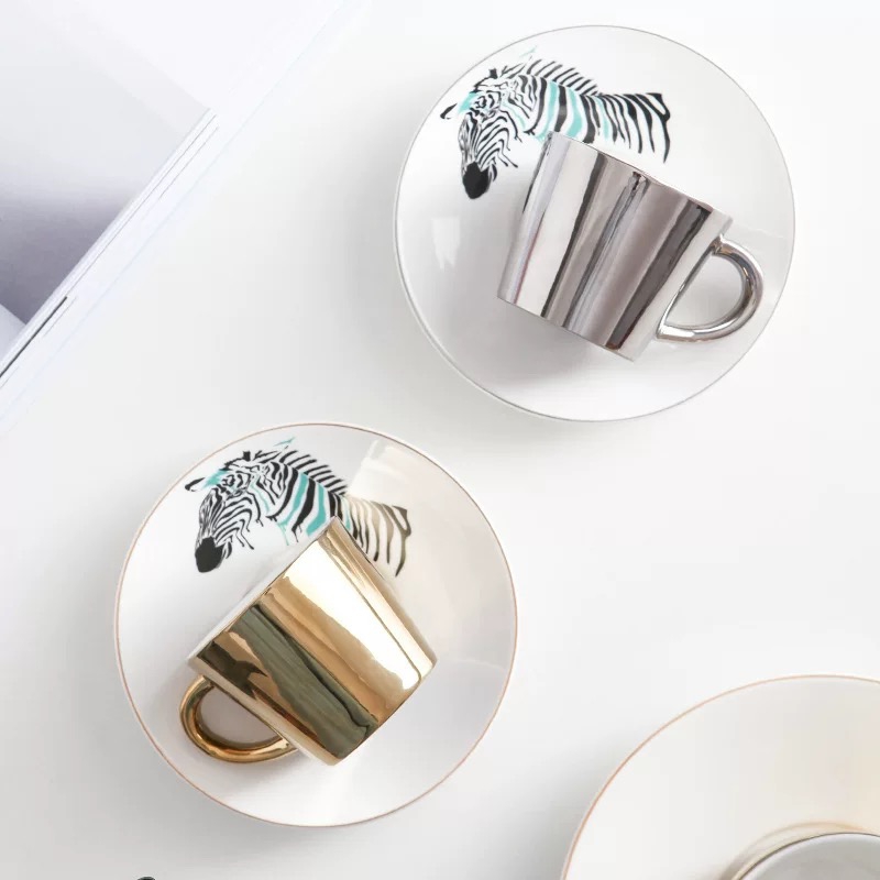 Printing Reflection Mirror Ceramic Coffee Mug Tea Cups and Saucers