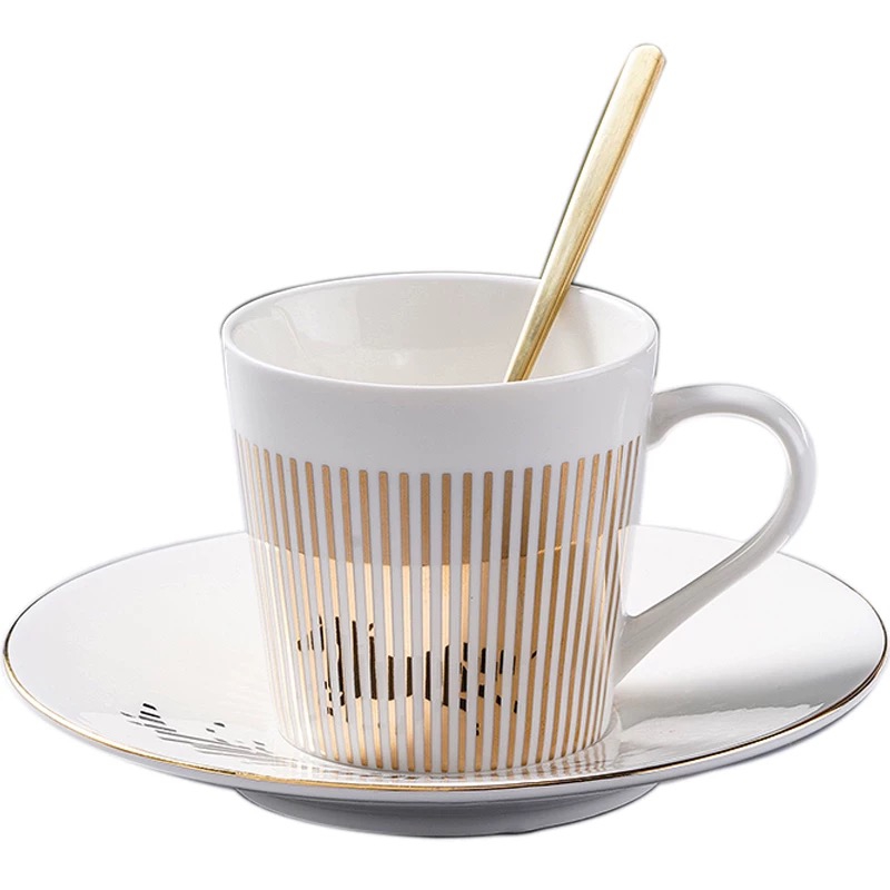 Custom Handmade Eco Friendly   Coffee Cup Ceramic Unique Electroplated Reflection Mirror Cup and Saucer Set 