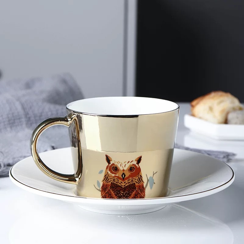 Wholesales Fancy Dynamic Pattern  Mirror Espresso Cup Reflective 3d Ceramic Coffee Cup