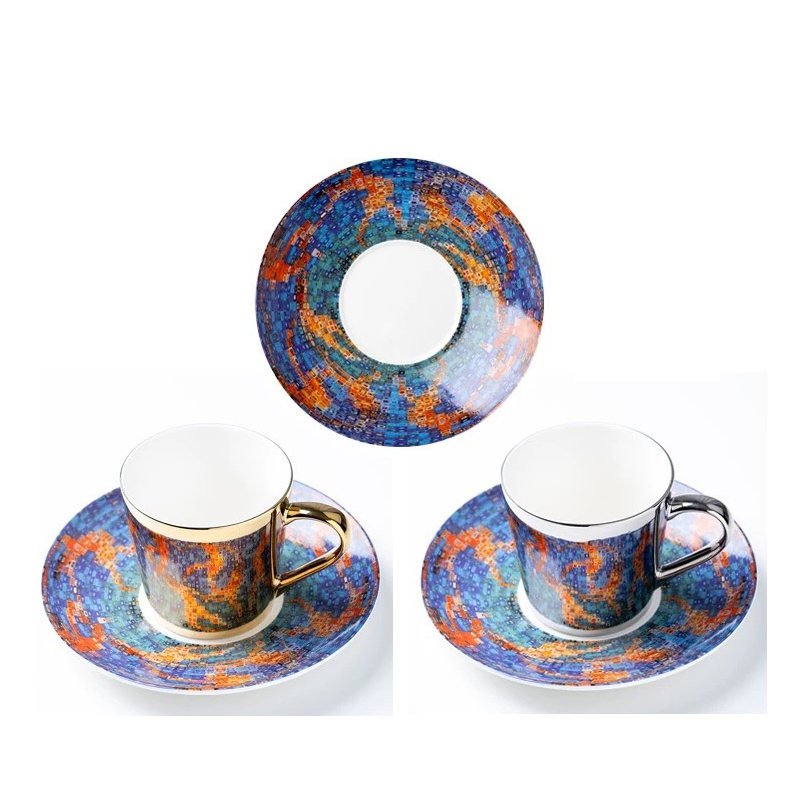  Creative  Ceramic Running Mirror Reflection Coffee Cup and Saucer Simple English Afternoon Tea Set