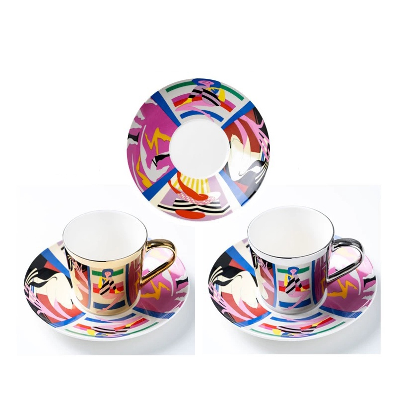 Ceramic Golden Dynamic Flying Bird Decoration Espresso Mirror Reflection Coffee Cup and Saucer 