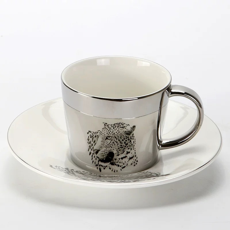 Ceramic Running Mirror Reflection Coffee Cup and Saucer Simple English Afternoon Tea Set