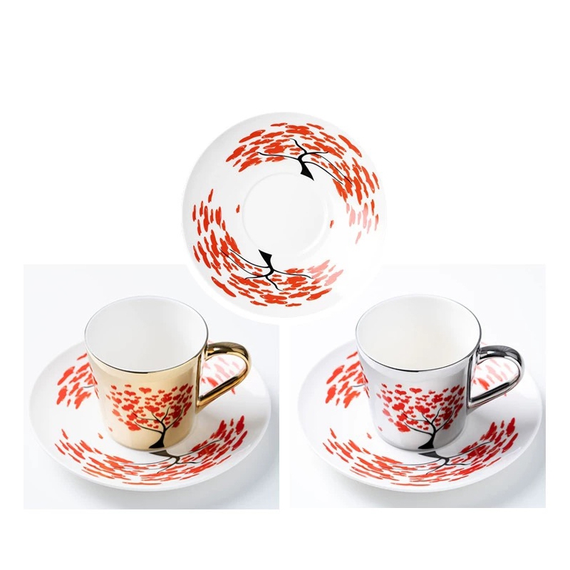 Design Ceramic Animal  Mug Pattern 3D Porcelain Mirror Reflection Coffee Cup and Saucer