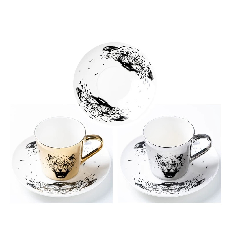 China Supplier Custom Silver Golden Running Horse  Mirror Reflection Goose Espresso Ceramic Mirror Espresso Coffee Cups