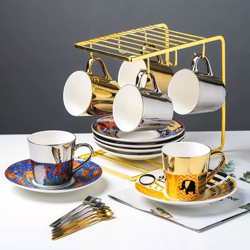 Wholesale Custom Cheap Price Custom Environmentally Ceramic Coffee Cup Classic Mirror Reflection Coffee Sets
