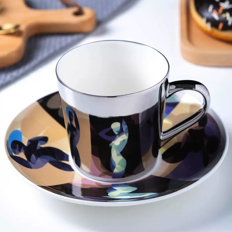 Manufacturer Wholesale Eco-friendly Ceramic Coffee Mug for Royal Golden Decals  Ceramic Reflection Mirror  Coffee Mug Cup