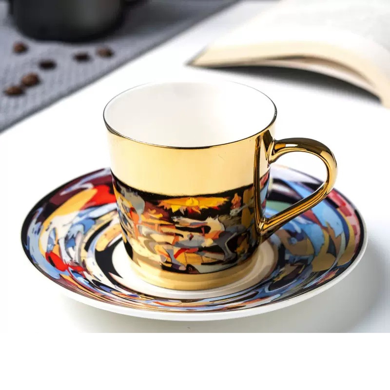 Custom Logo European Ceramic Coffee Cup and Saucer Set