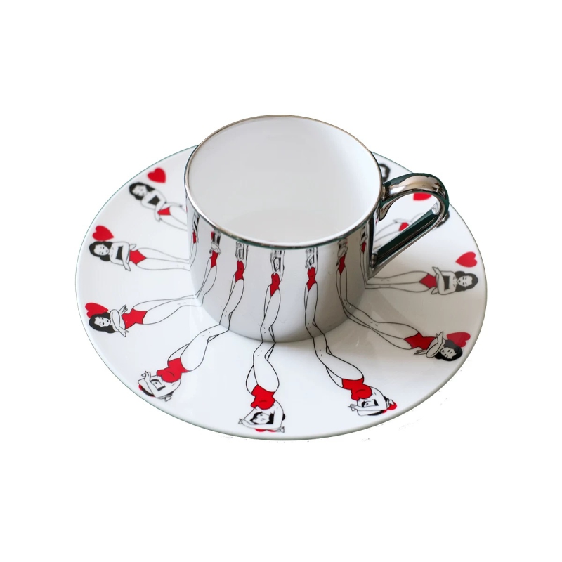Modern Gold Line Striped Ceramic  Reflection Mirror   Ceramic   Coffee Mug Set for Hotel Home Wedding Meals