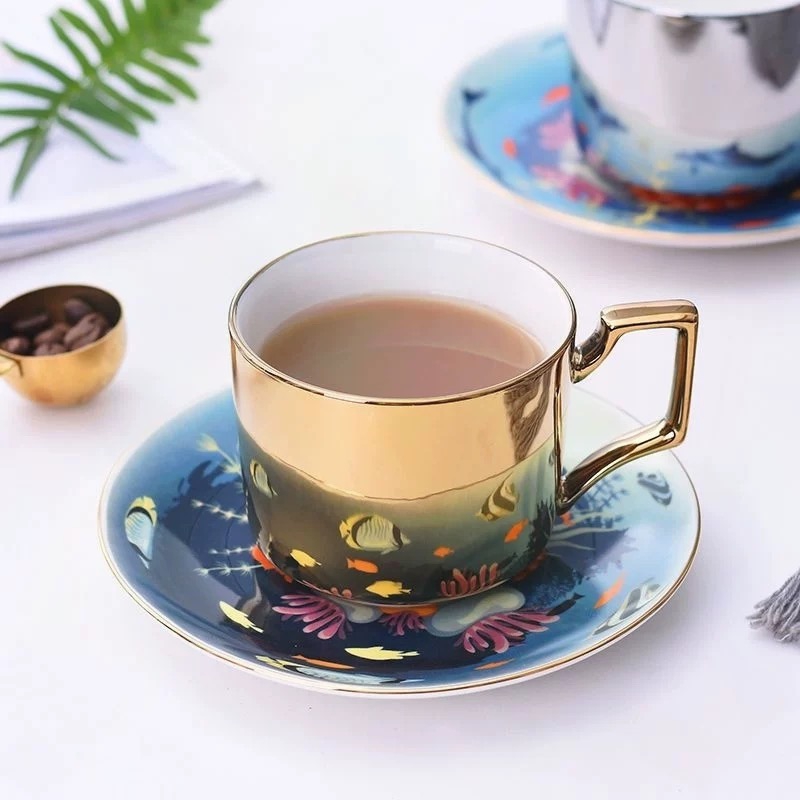 Retro Stoneware Vertical Pattern Ceramic Mirror  Cup Reflective 3d  Coffee Cup  Mug with Handle
