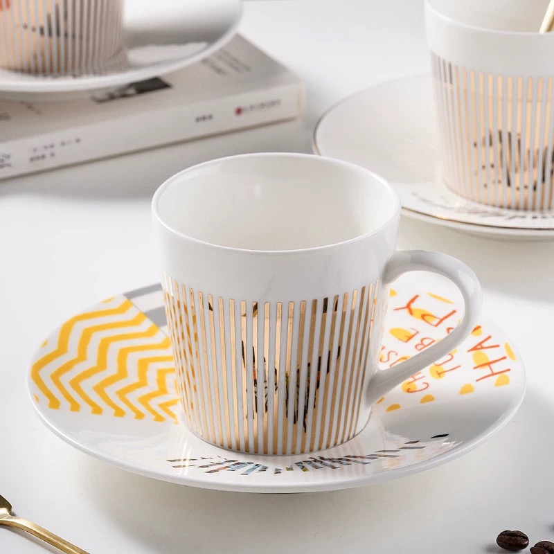 Mirror Reflection Cup Custom LOGO European Ceramic Coffee Cup and Saucer Set