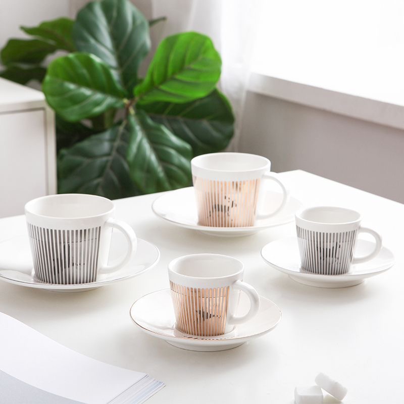 Mirror Anamorphic Gold Cup & Saucer Fine Bone Mirror Anamorphic Cup and Saucer