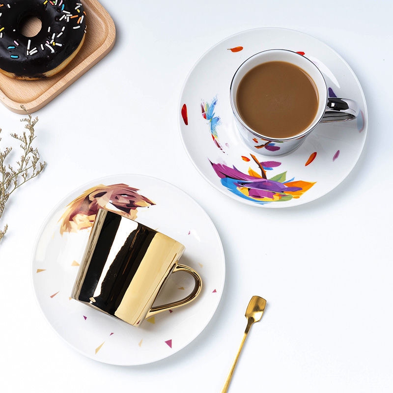 Reflection Ceramic Coffee Cup and Saucer With Spoon Mirror Cup