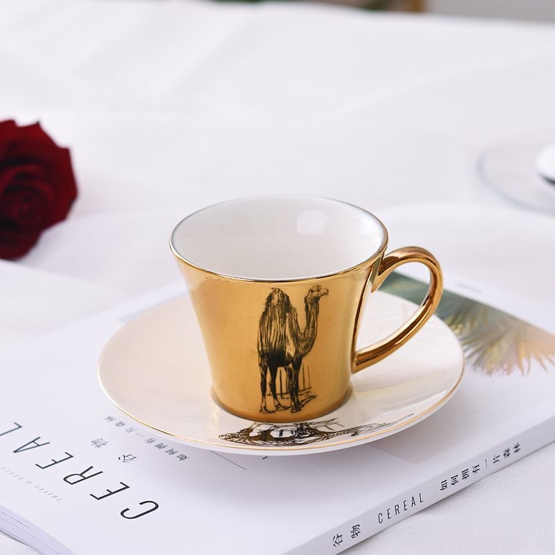 Personalized logo Ceramic Reflection Cup Porcelain Coffee Cups and Saucer
