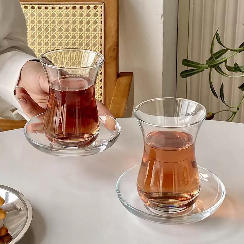 Creative Clear Turkish Black Tea Cups Set Glass Tulip Waisted Arabia Coffee Cup With Saucer