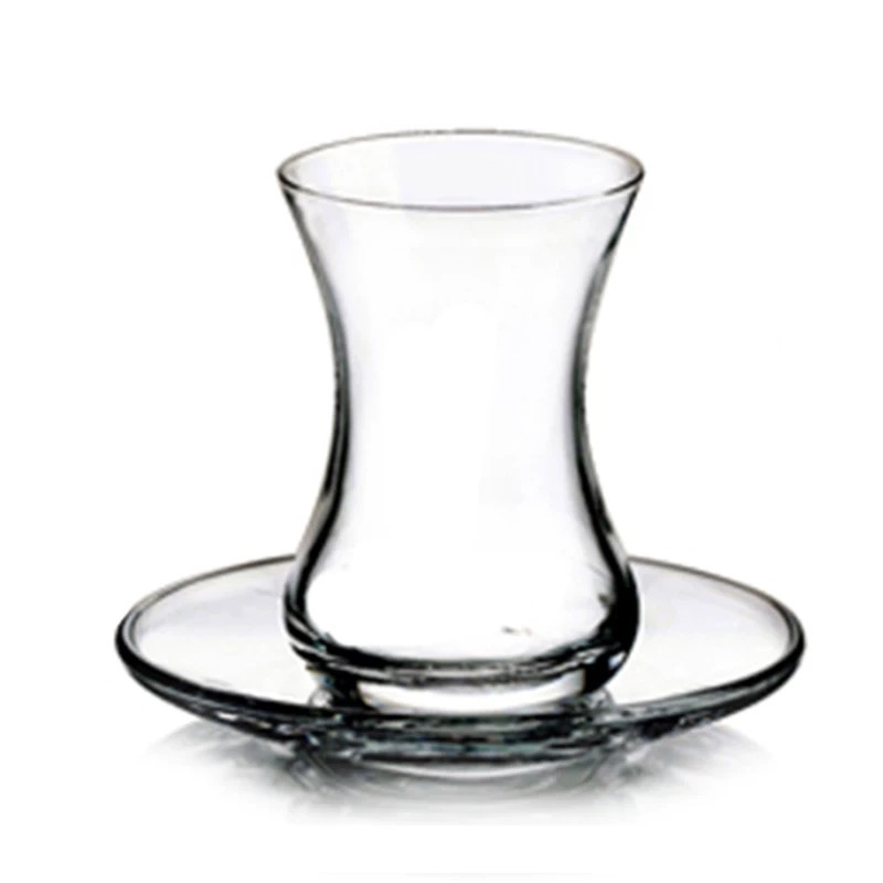Wholesale Single-walled Borosilicate Glass Black Tea Cups with Glass Saucer