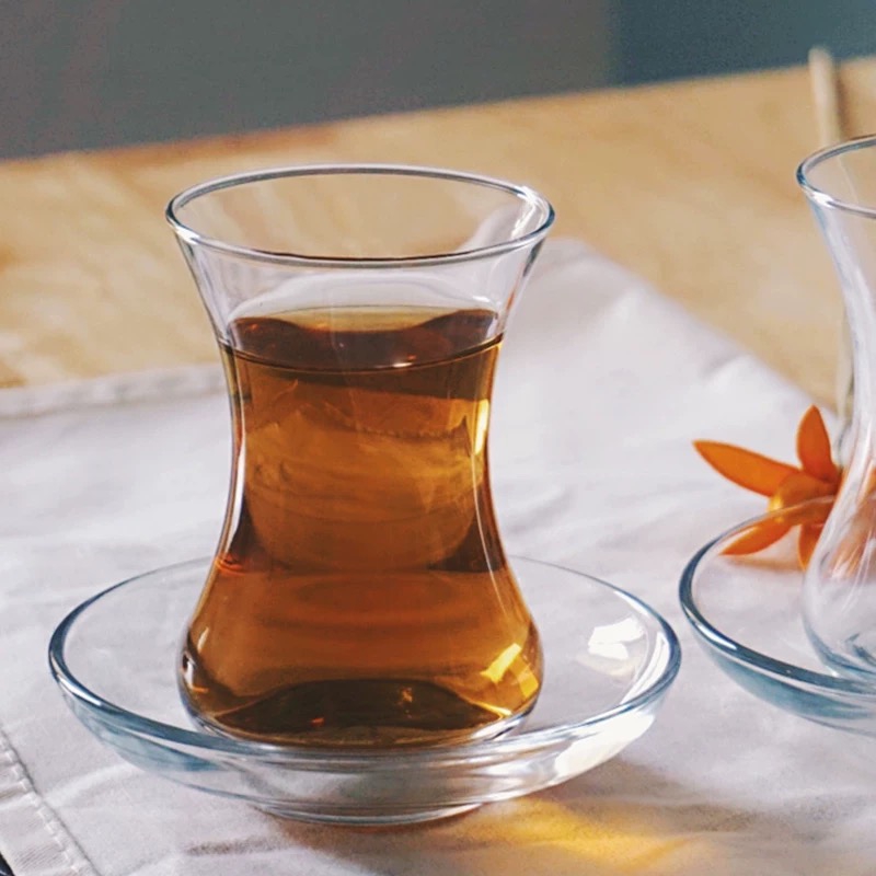 Hand Blown Borosilicate  Glass Coffee Cup with Plate Black Tea Cup Plate Set