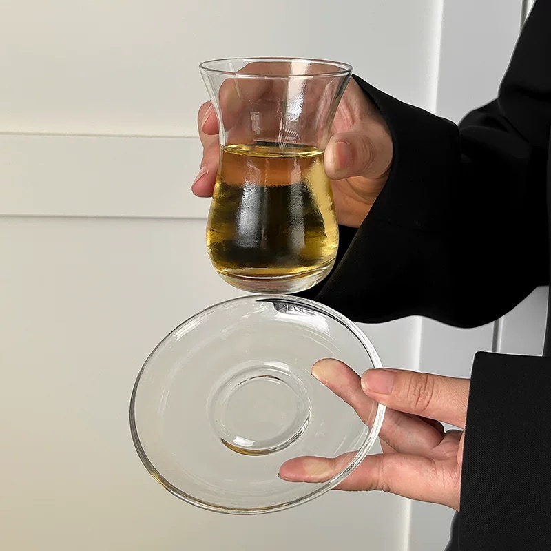 Best Selling Drinking Coffee Glass Turkish Tea Cups Set with Handle