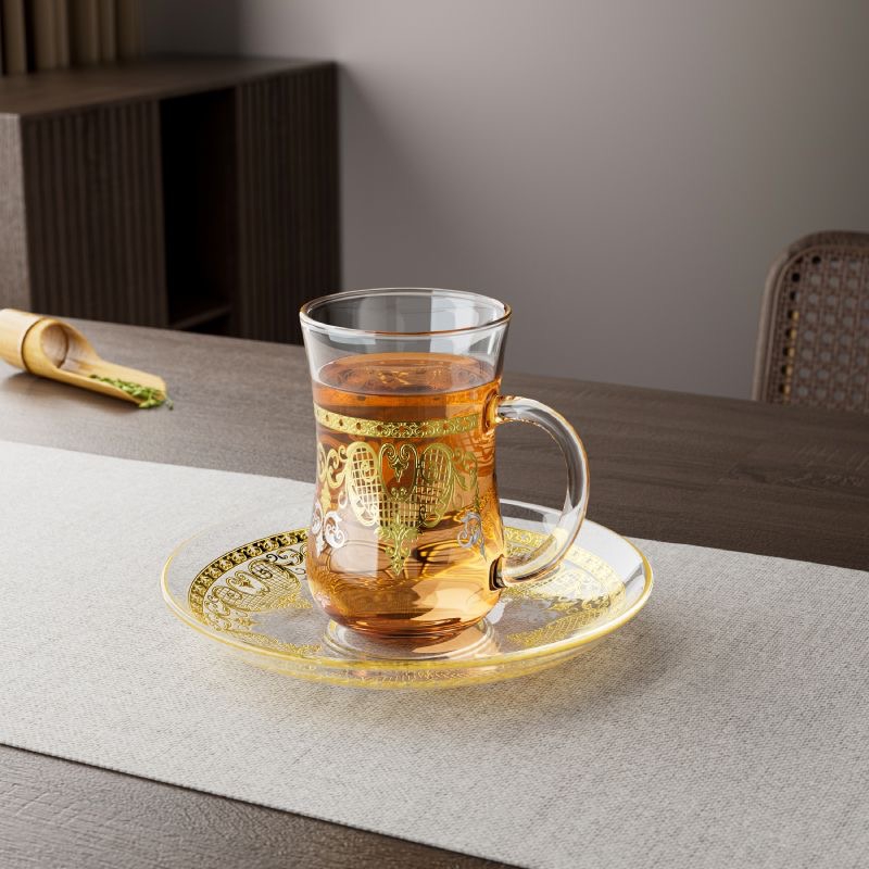 Best Selling Drinking Coffee Glass Turkish Black  Tea Cups Set with Handle