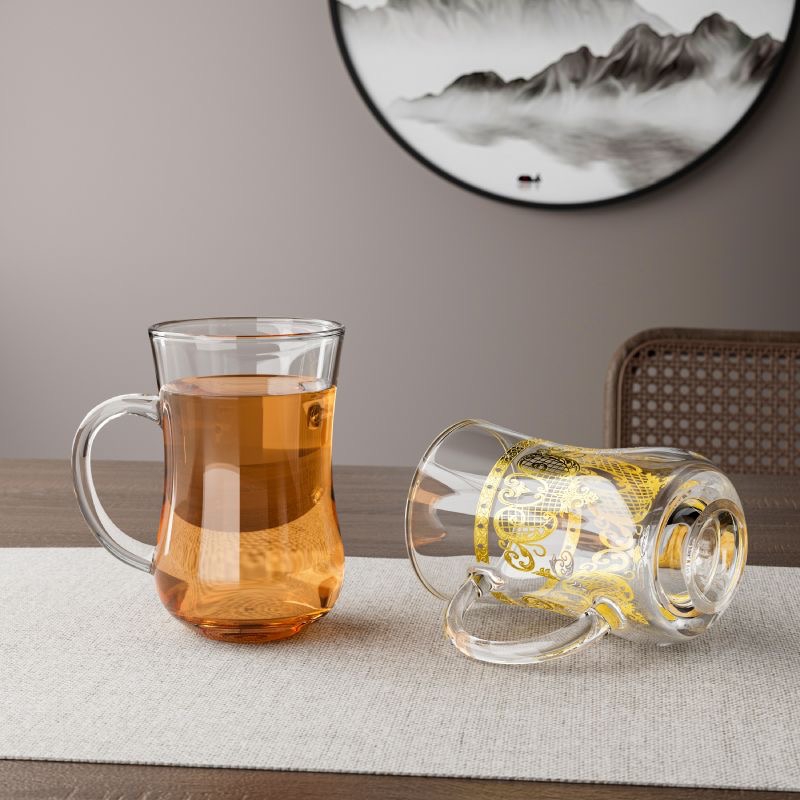  Turkish Black Tea Glasses with Handle Insulated Drinking glassware clear  Glass Tea Cup