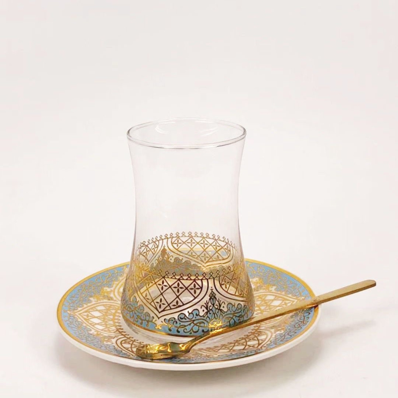 Wholesale  Double Layer Tumbler Creative Design With Spoon Saucer Insulated Black Tea Cups