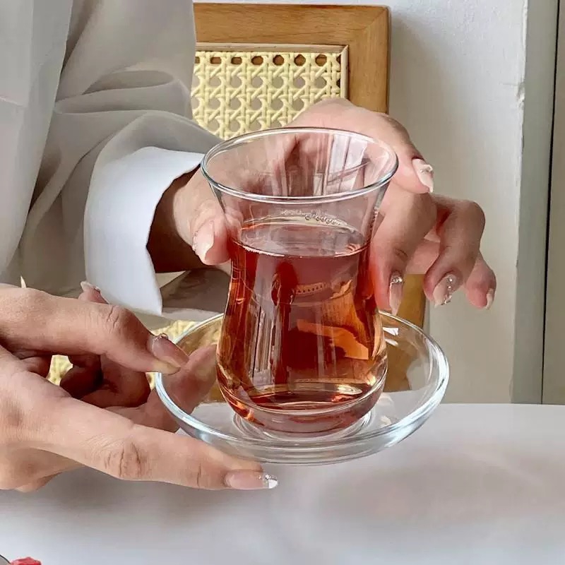 New Design Walled Glasses Cups Turkish Black Tea Cup With Saucer and Spoon