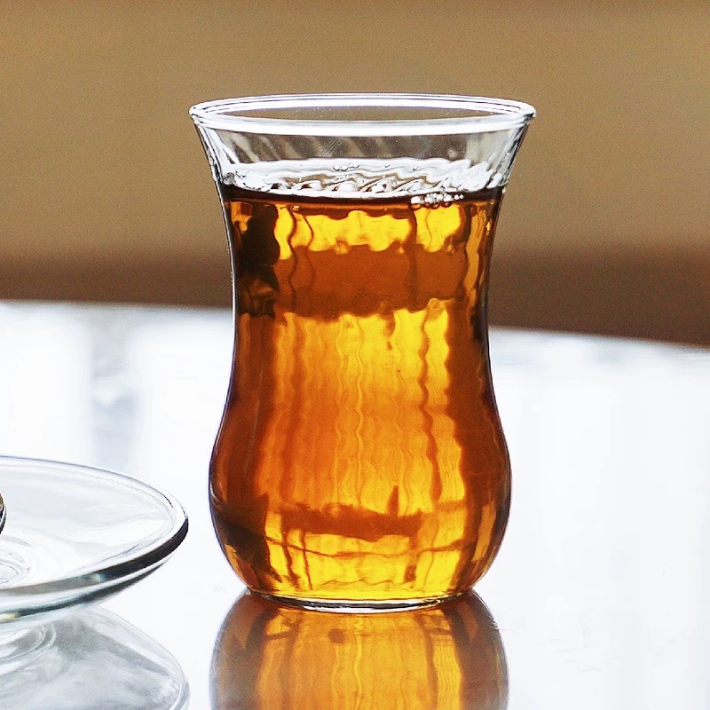 Custom Turkish Style Color Painted Glass Tea Cups Glass Coffee Cup and Saucers s With Spoon