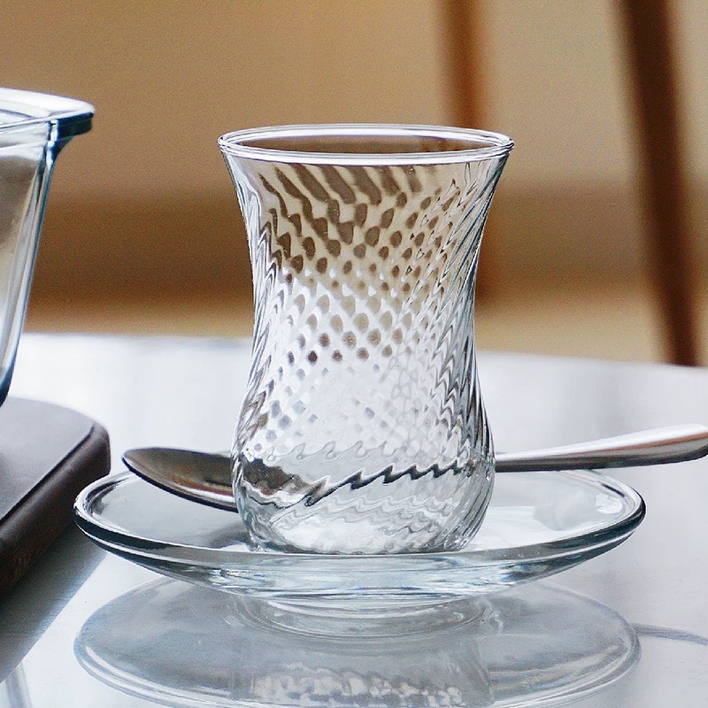 Turkish Style Color Painted Glass Tea Cups Set Glass Coffee Cup and Saucers Sets With Spoon