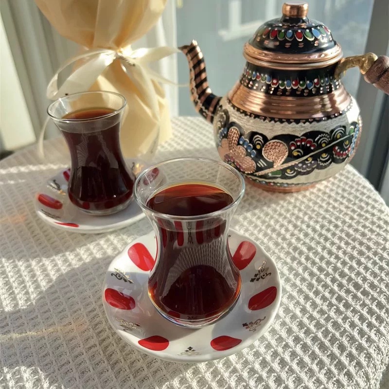 Turkey Black Tea Glass Tea Coffee Cup with Saucer Transparent Tea Set Cup and Saucer Set