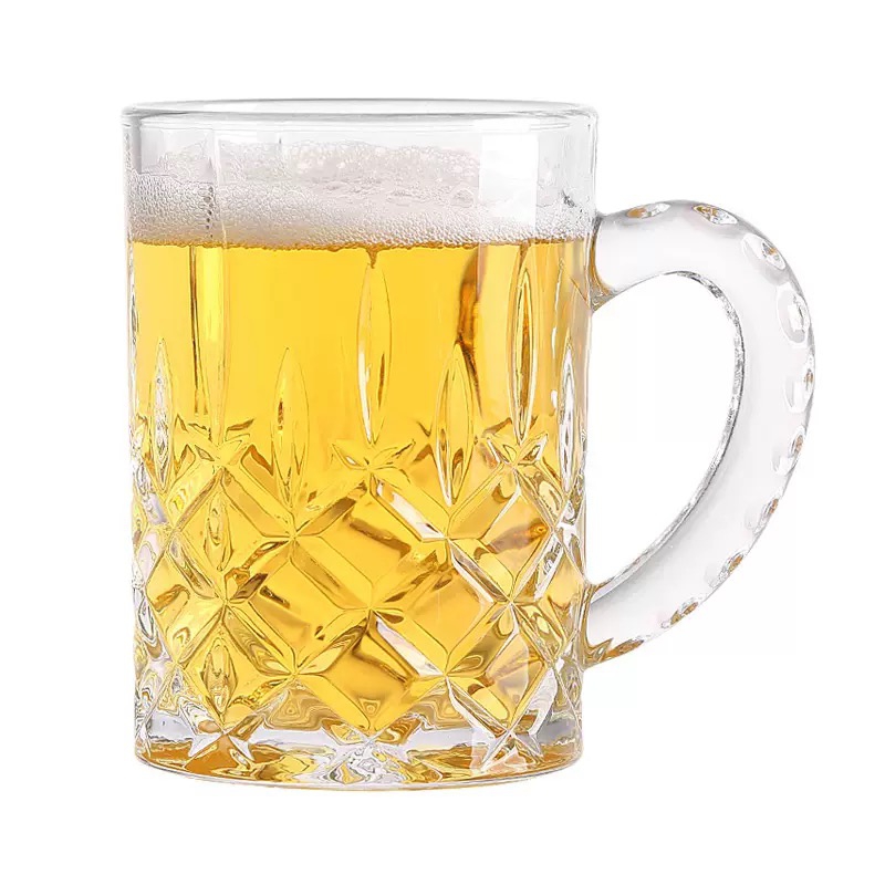 Wholesale Cheap Designer Beer Glass with Handle Custom logo Water Glass with Engraved New Designs