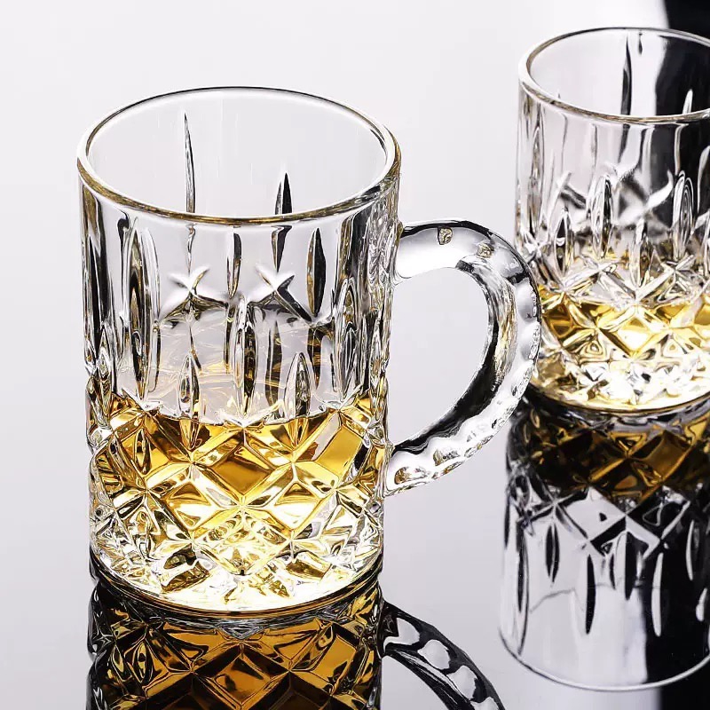 Horizontal and Vertical Stripes Glass Beer Mug Clear Beer Drinking Glass Cup Tea Coffee Milk Transparent Glass Cup