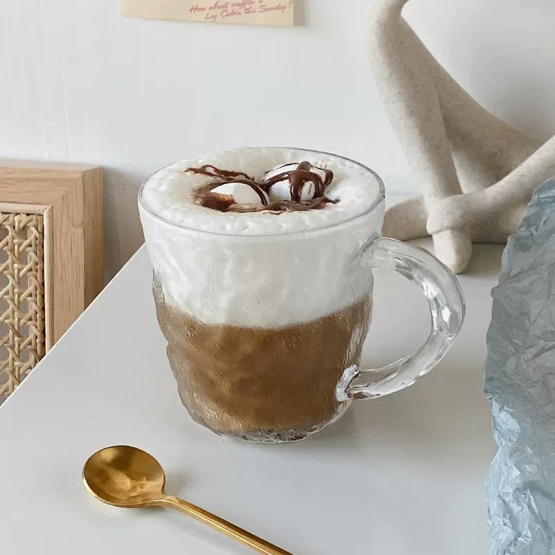 Gold Glacier Cup with Handle Food Grade Glass High Temperature Resistant Reinforced and Widened Handle Design