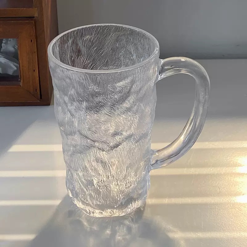 350ml Glacier Pattern Glass Drinking Cup with Handle for Fruit Juice Coffee and Tea Beer Frozen Drink