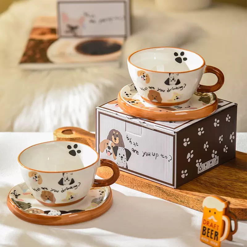China Ceramic Tea & Coffee Cups Glazed/Matte Coffee Mug and Saucers Set