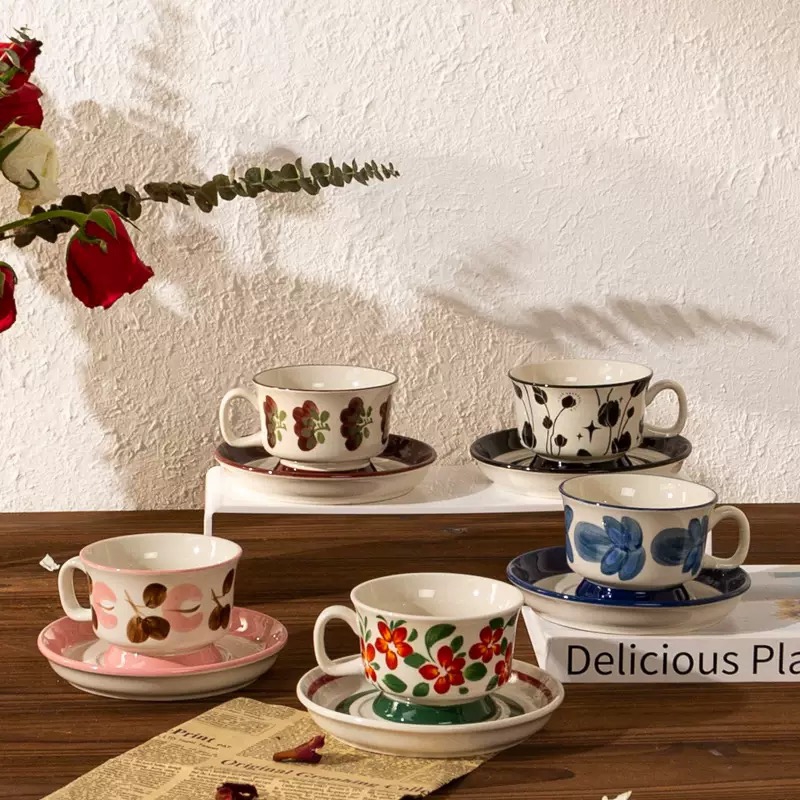 Ceramic Tea Cups & Saucers Creative Design Color Coffee Cups & Saucers