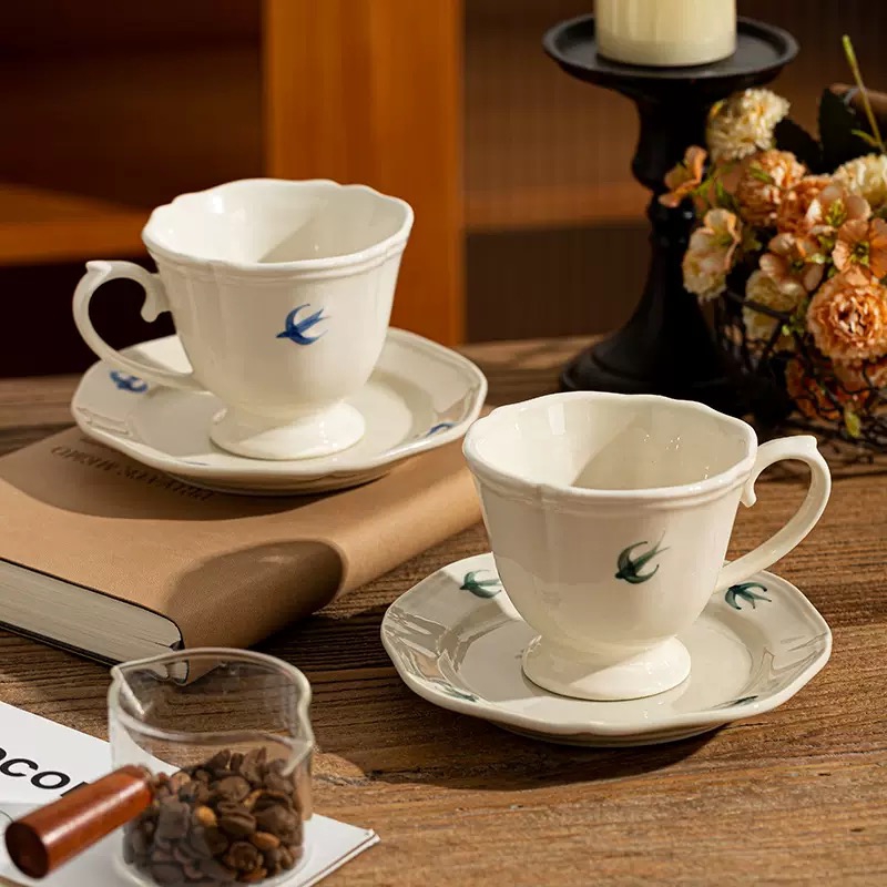 Customized LOGO Ceramic White Cup and Saucer Set Porcelain Coffee Cup for Hotel Restaurant Cafe