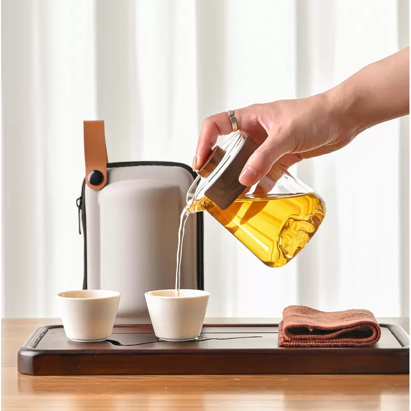 1 Pot 3 Cups Portable Zisha Glass Porcelain Tea Set