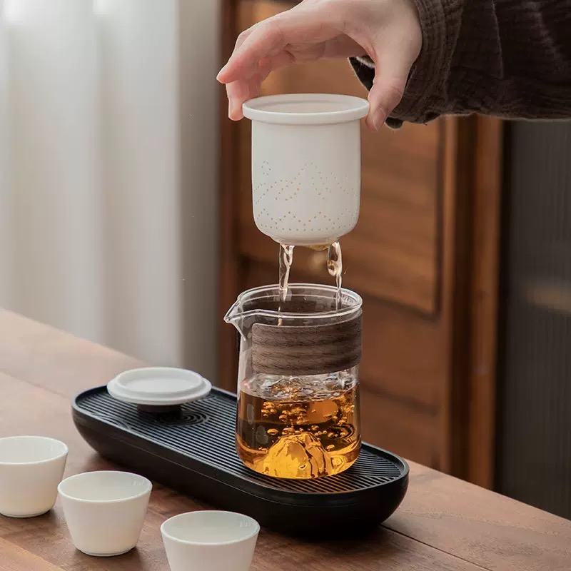 Travel Tea Set  Outdoor Simple Ceramic Bubble Tea Anti-Scalding Portable Fast Drink Cup Set