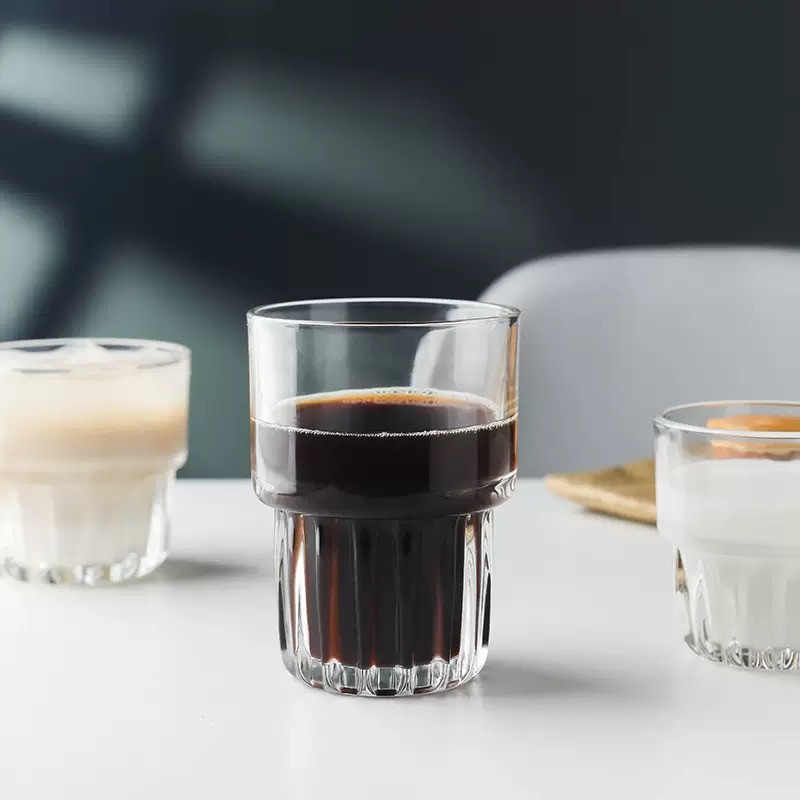 Custom Water Drinking Cup Borosilicate Glass Coffee Mugs Striped Tea Cups