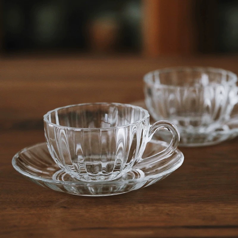 Friendly Sustainable Classic Coffee   Latte Clear Glass Cup With Saucer