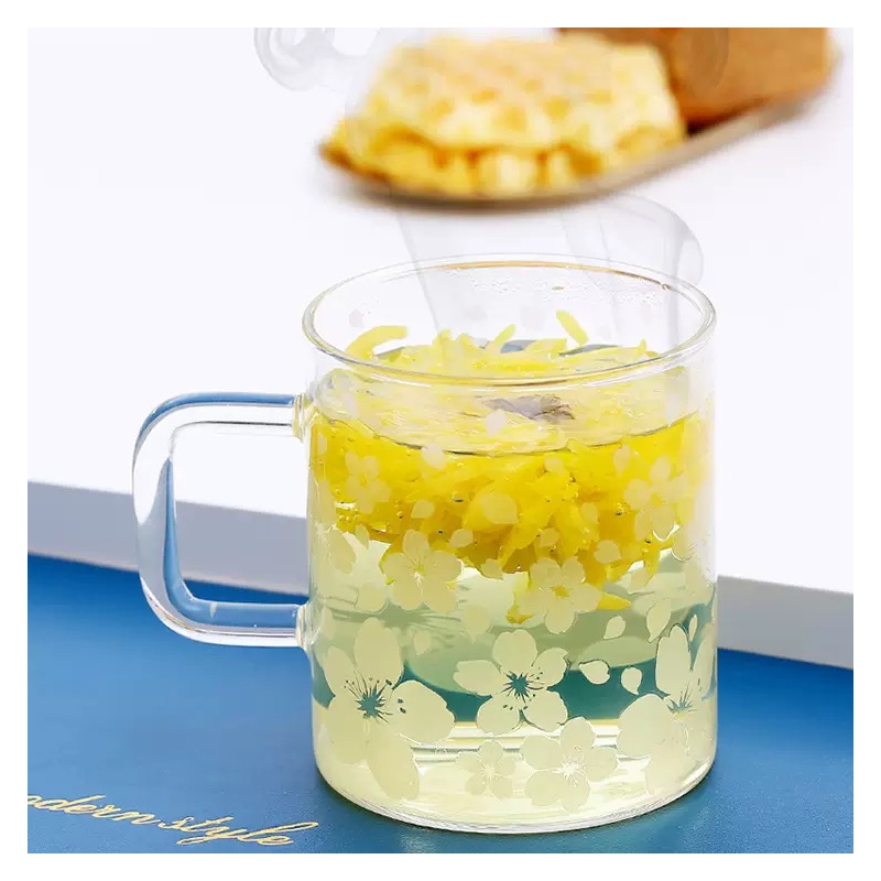 Color Changing Glass Cups Magical Blooming Drinking Glass Mug With Handle