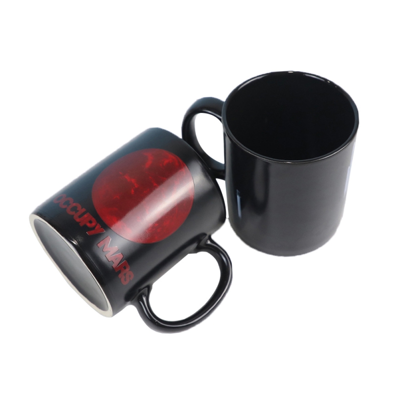 Hot Sensitive Color Changing Ceramic Coffee Cup Mug for Sublimation with Heart Handle