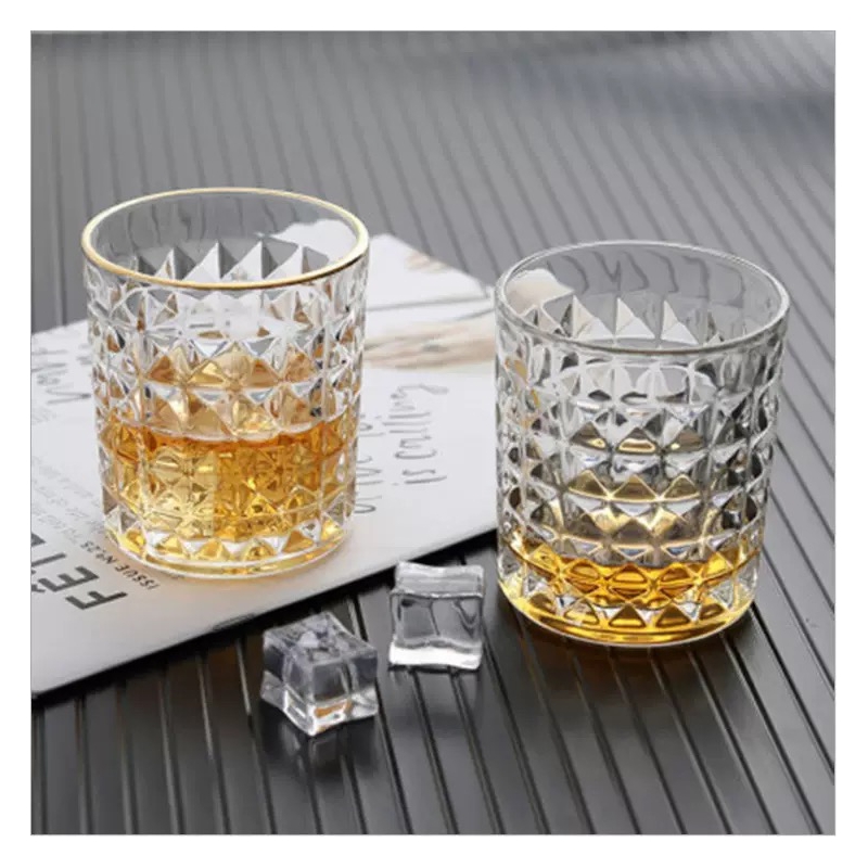 Modern Gold Color Glass Cup Thicken Embossed Water Cup Home Whiskey Glass