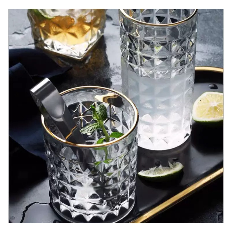 Hot Selling New-fashioned Glass With Clear Water Glass Cups European Style Retro Embossed Golden Rim Glass