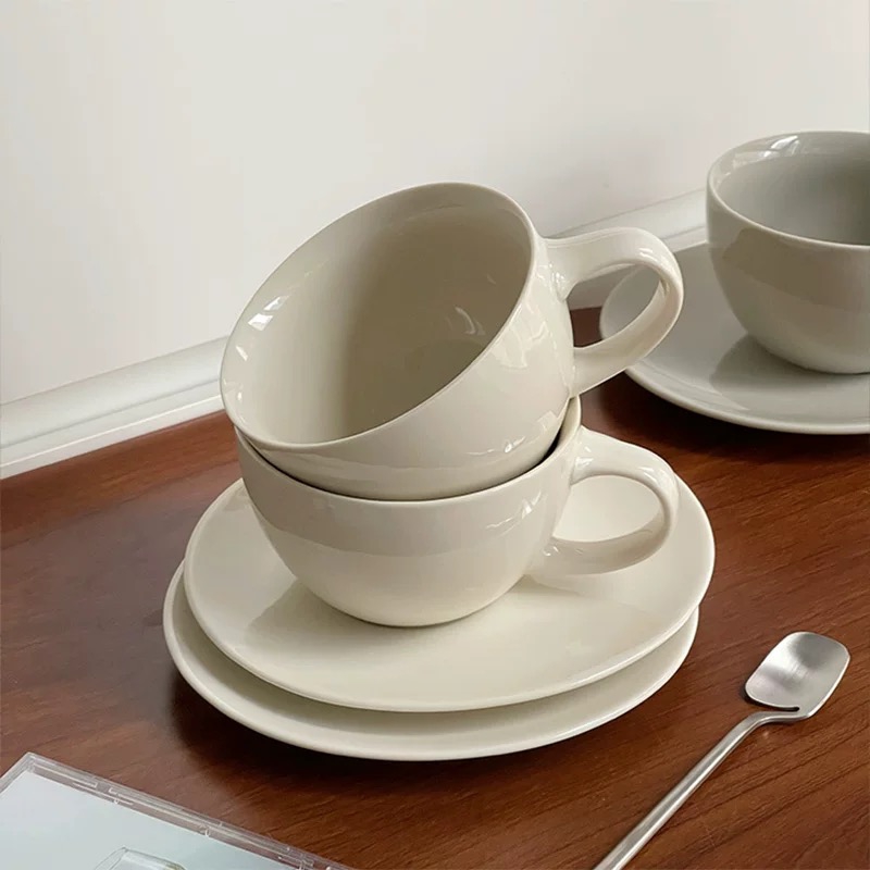 Wholesale Ceramic Coffee Mug Set White Porcelain Cup and Saucer for Cafe Restaurant