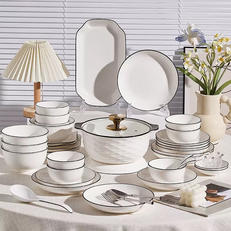 Dishes Set White Porcelain Tableware Dinnerware Sets for Wedding Event