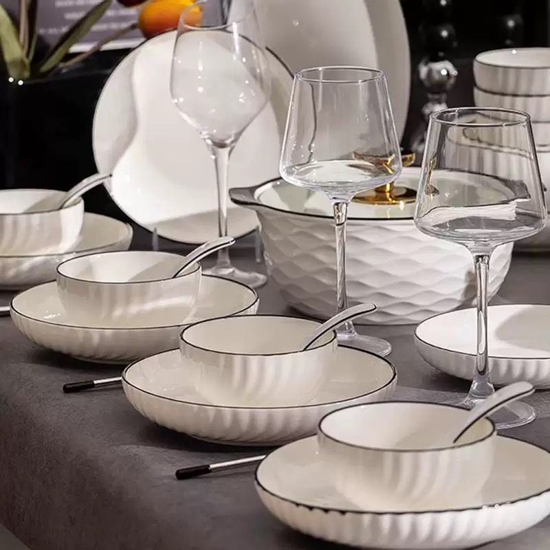 Ceramic White Bowl and Plate Soup Dish Tableware Dinnerware Set