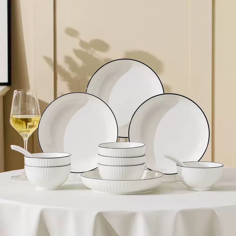 Household Dinnerware Sets Simple Underglaze Tableware Bowl and Plate